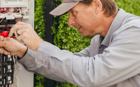 Electrician fixing fuse box.
